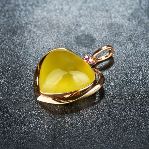 14k Gold 30.58 Ct Natural Prehnite & Ruby Pendant( Without Chain ) - 5