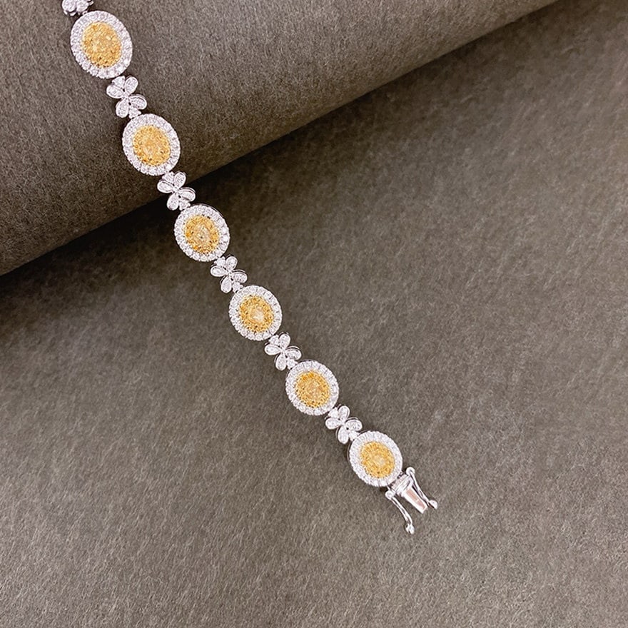 14k Gold 3.30 Ctw Natural Yellow Diamond & Diamond Bracelet - 2