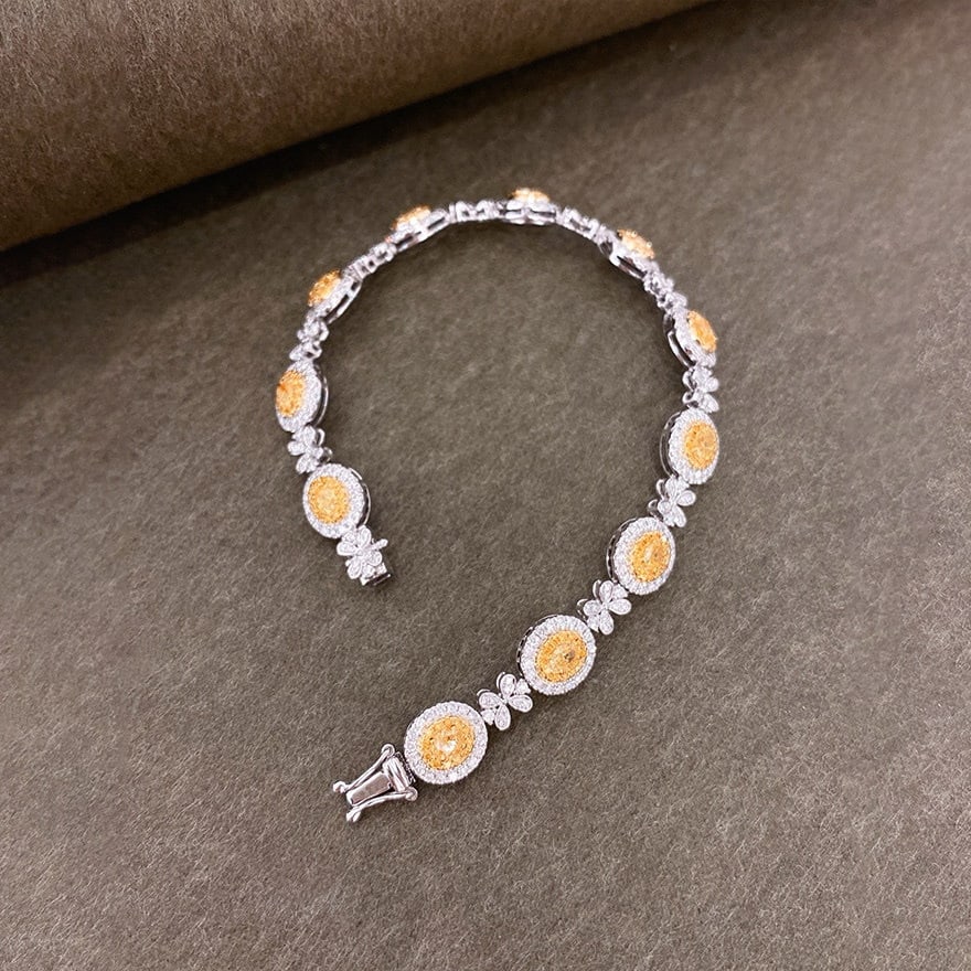 14k Gold 3.30 Ctw Natural Yellow Diamond & Diamond Bracelet - 3