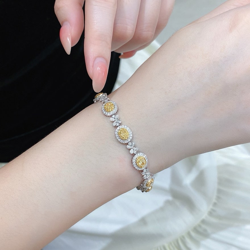 14k Gold 3.30 Ctw Natural Yellow Diamond & Diamond Bracelet - 5