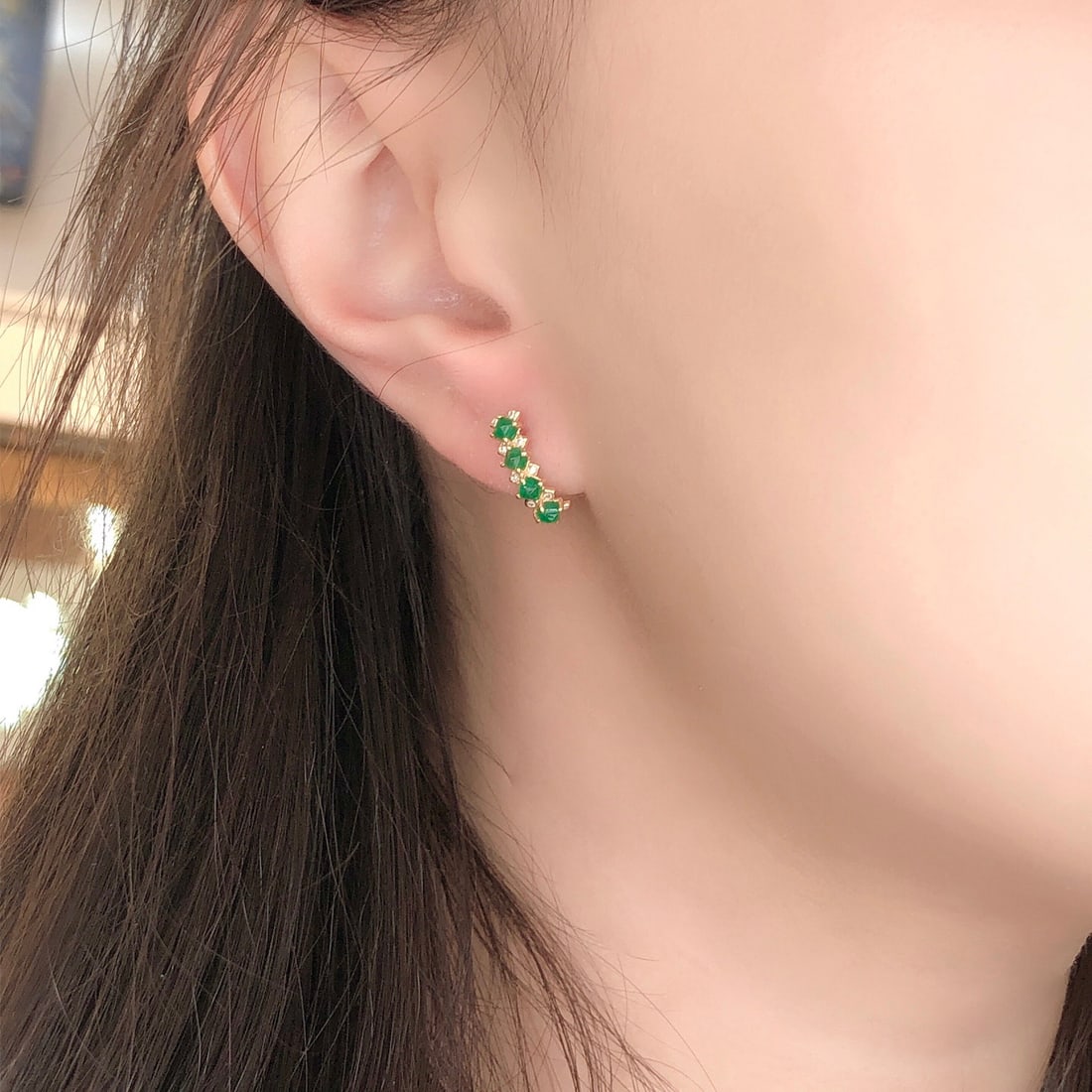 14k Gold 1.13 Ctw Natural Emerald & Diamond Earrings - 7