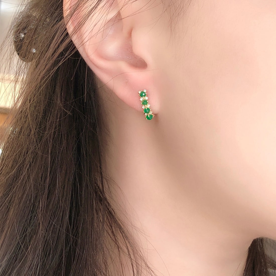14k Gold 1.13 Ctw Natural Emerald & Diamond Earrings - 8