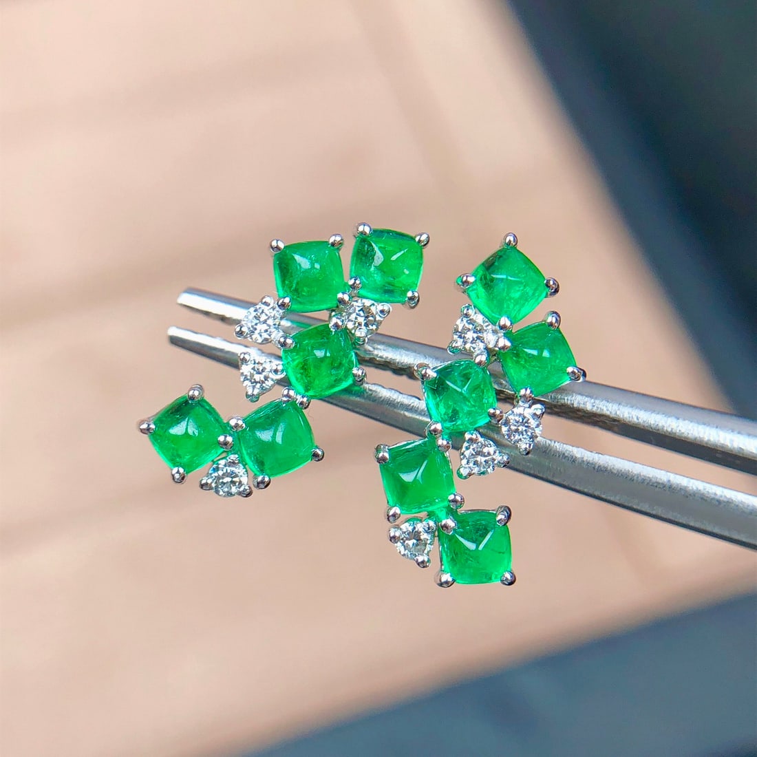 14k Gold 1.20 Ct Natural Emerald & Diamond Earrings - 2
