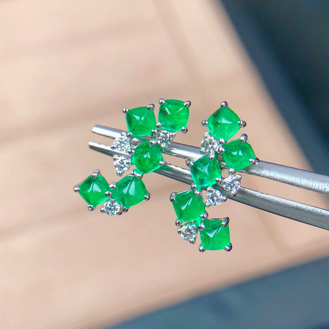 14k Gold 1.20 Ct Natural Emerald & Diamond Earrings - 3