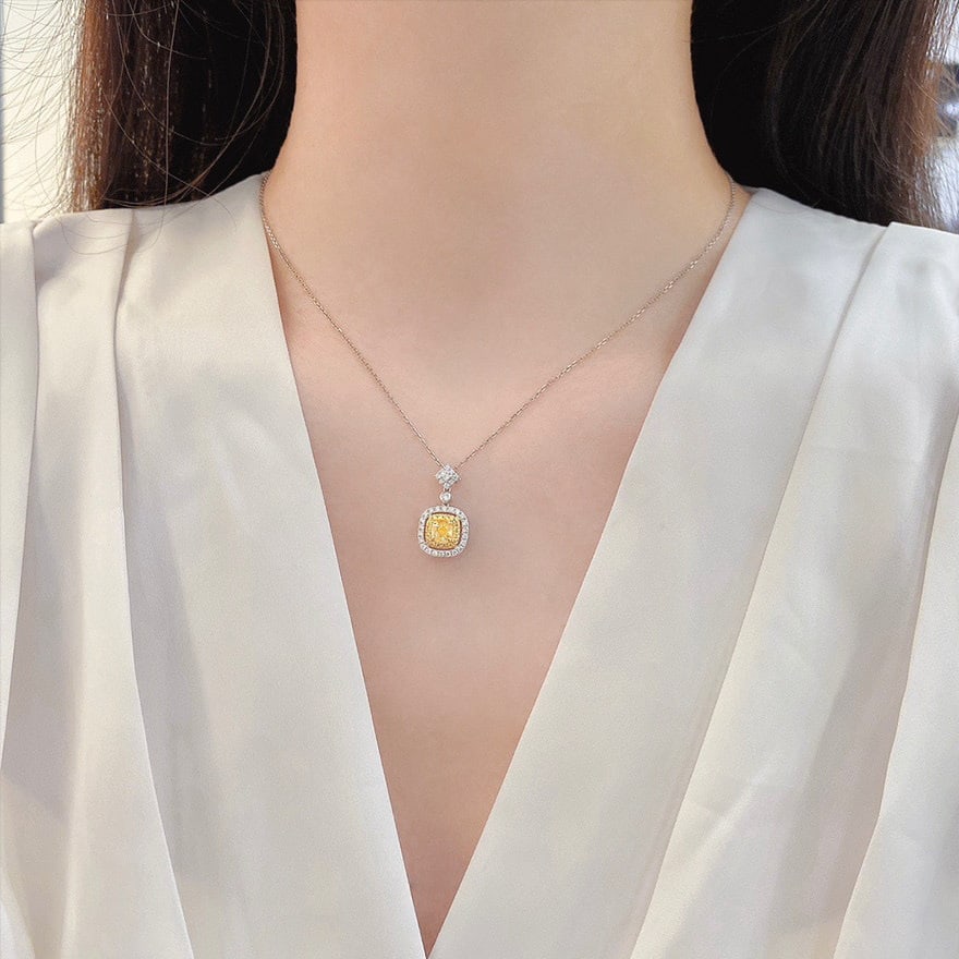 14k Gold 0.8 Ctw Natural Yellow Diamond & Diamond Pendant( Without Chain ) - 2
