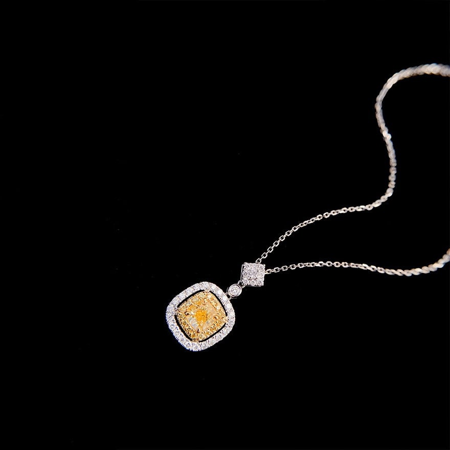14k Gold 0.8 Ctw Natural Yellow Diamond & Diamond Pendant( Without Chain ) - 3