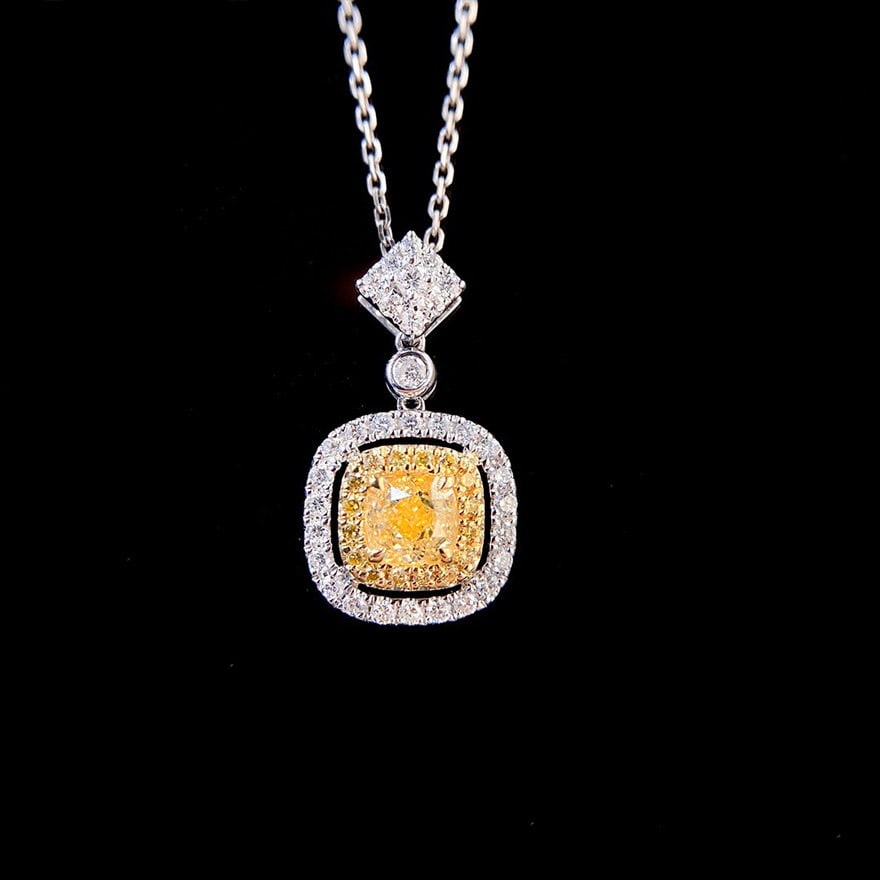 14k Gold 0.8 Ctw Natural Yellow Diamond & Diamond Pendant( Without Chain ) - 4