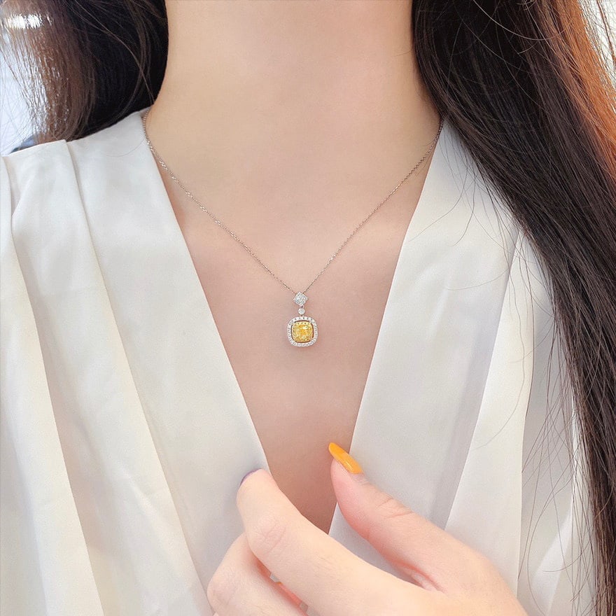 14k Gold 0.8 Ctw Natural Yellow Diamond & Diamond Pendant( Without Chain ) - 5