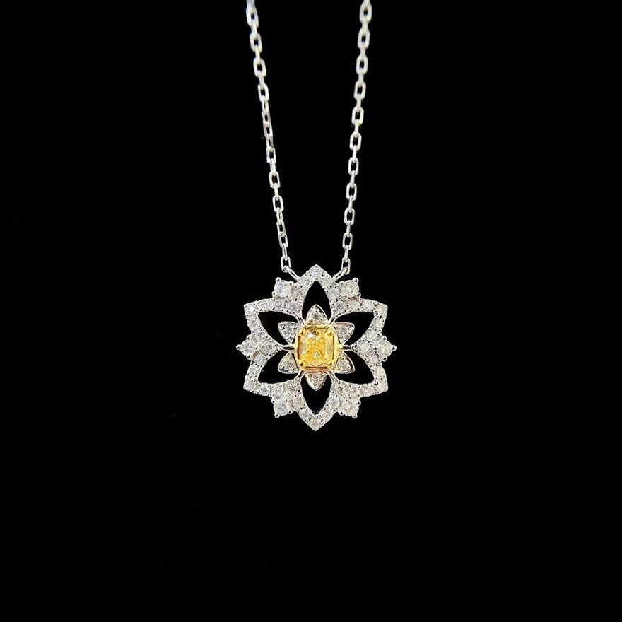 14k Gold 0.15 Ct Natural Yellow Diamond & Diamond Necklace: Ref:231150053 // gold content:14k gold // main gemstone:yellow diamond // shape:cushion // carat weight:0. 15ct // color:yellow // treatment:natural // // adjacent gemstone 2 : diamond // shape:round
