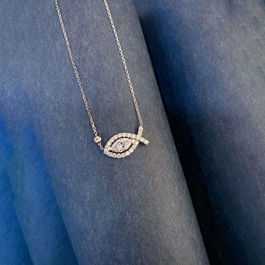 Gia Certified 14k Gold 0.5 Ct Natural H Vs2 Marquise Diamond Necklace - 3
