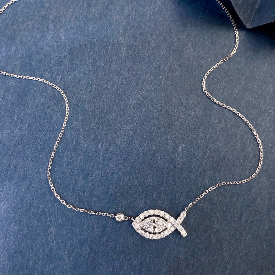 Gia Certified 14k Gold 0.5 Ct Natural H Vs2 Marquise Diamond Necklace - 5