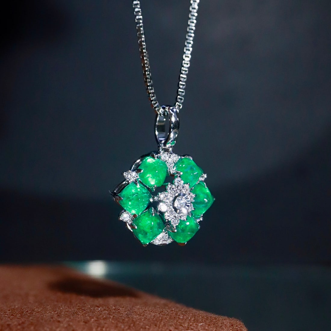 14k Gold 1.14 Ctw Natural Emerald & Diamond Pendant( Without Chain ) - 2