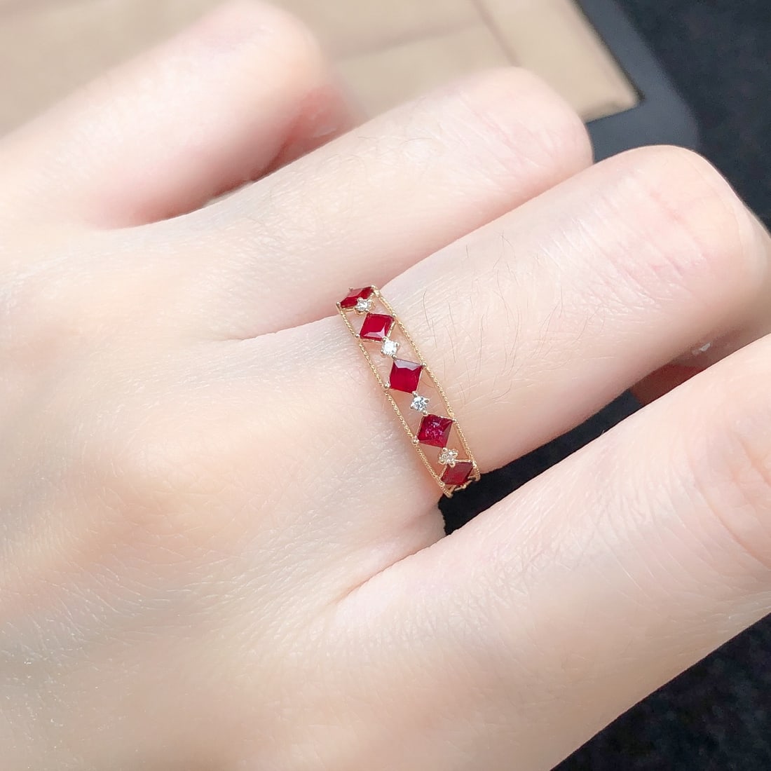 14k Gold 0.45 Ctw Natural Ruby & Diamond Ring - 6