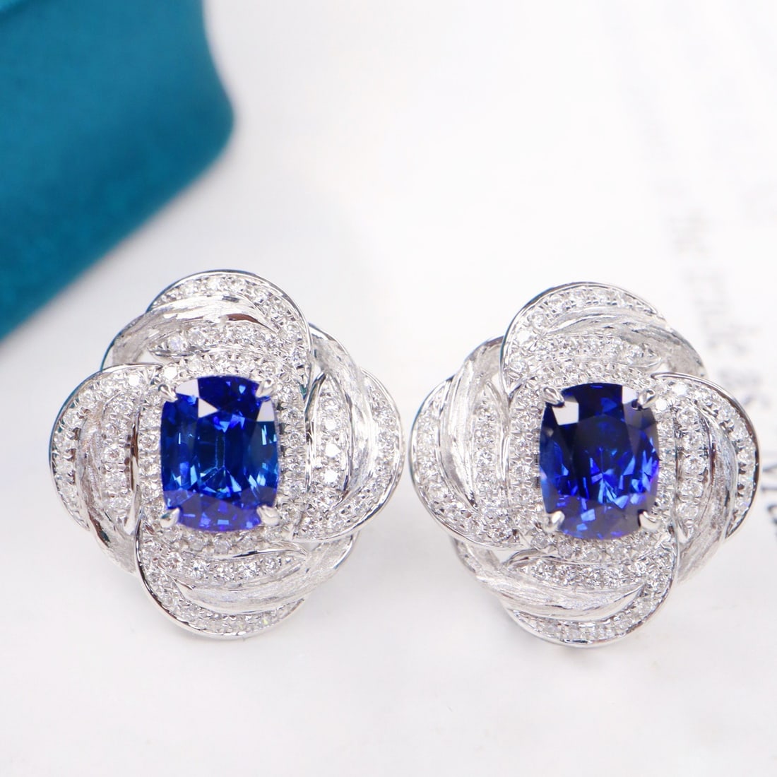 14k Gold 2.44 Ctw Natural Sapphire & Diamond Earrings - 2