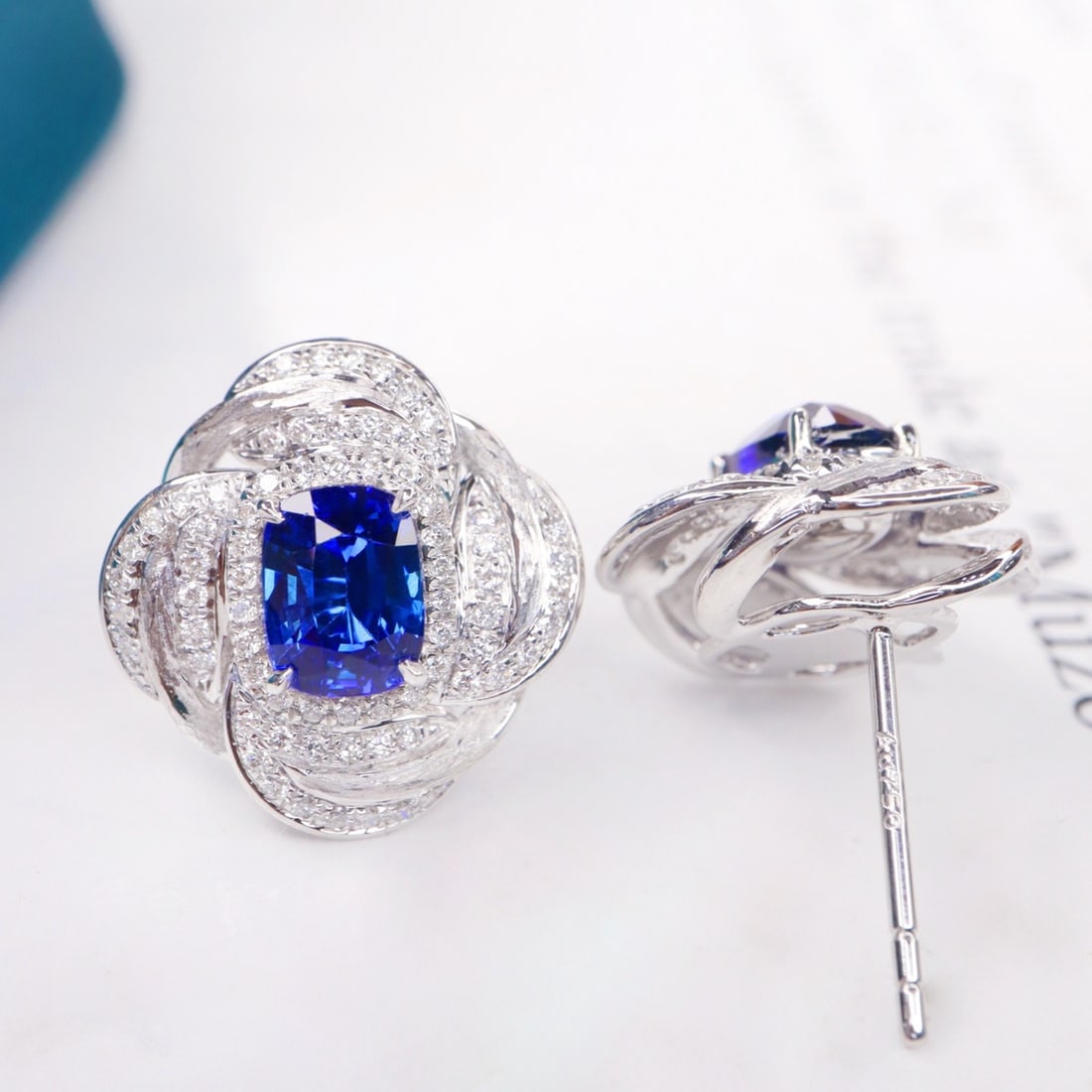 14k Gold 2.44 Ctw Natural Sapphire & Diamond Earrings - 3
