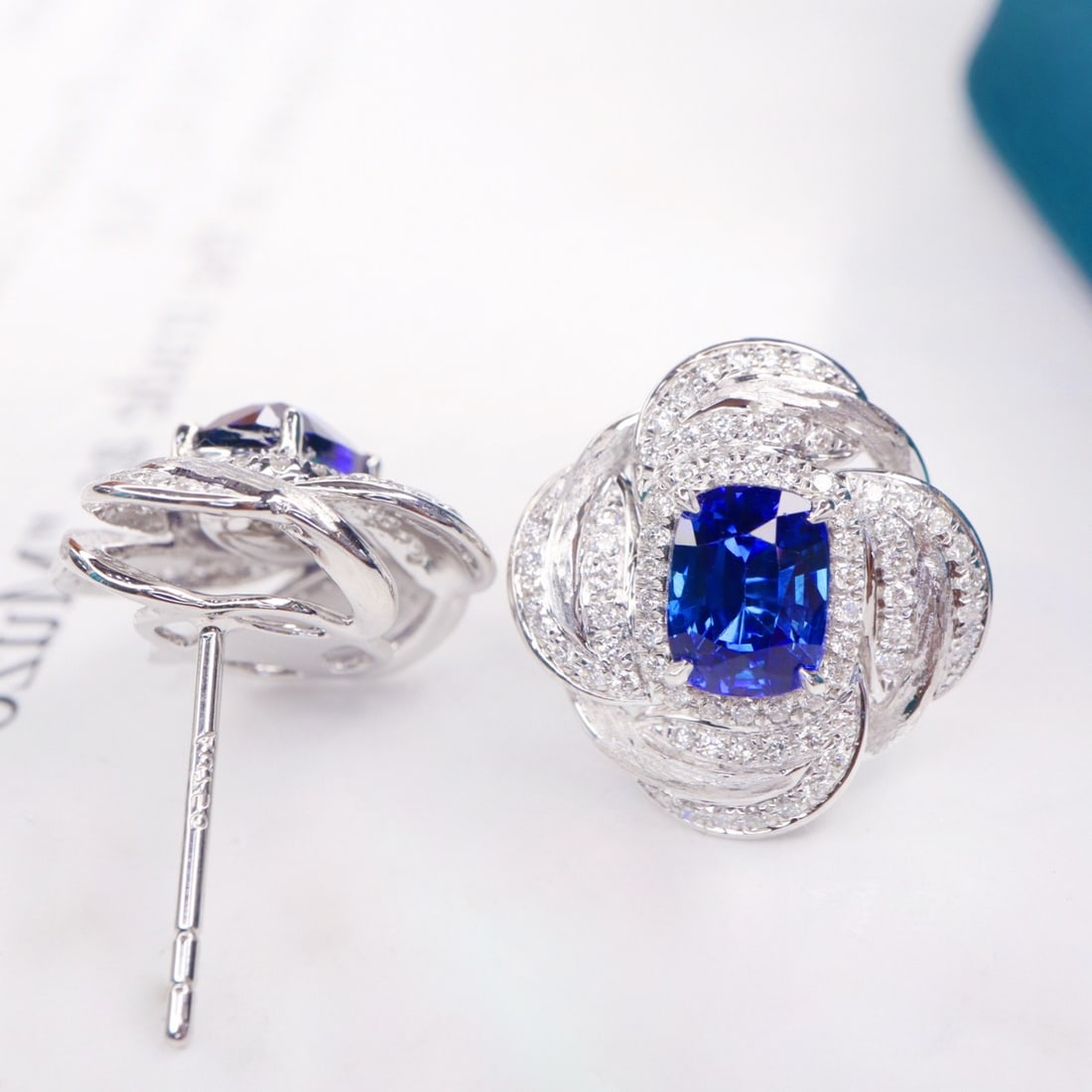 14k Gold 2.44 Ctw Natural Sapphire & Diamond Earrings - 6
