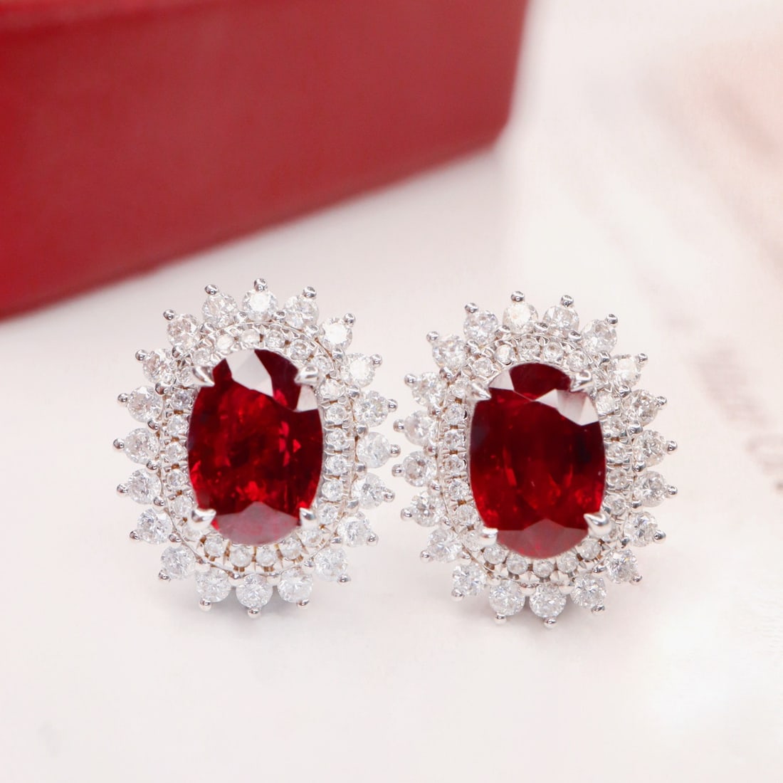 14k Gold 2.22 Ctw Vivid Red Natural Ruby & Diamond Earrings - 4