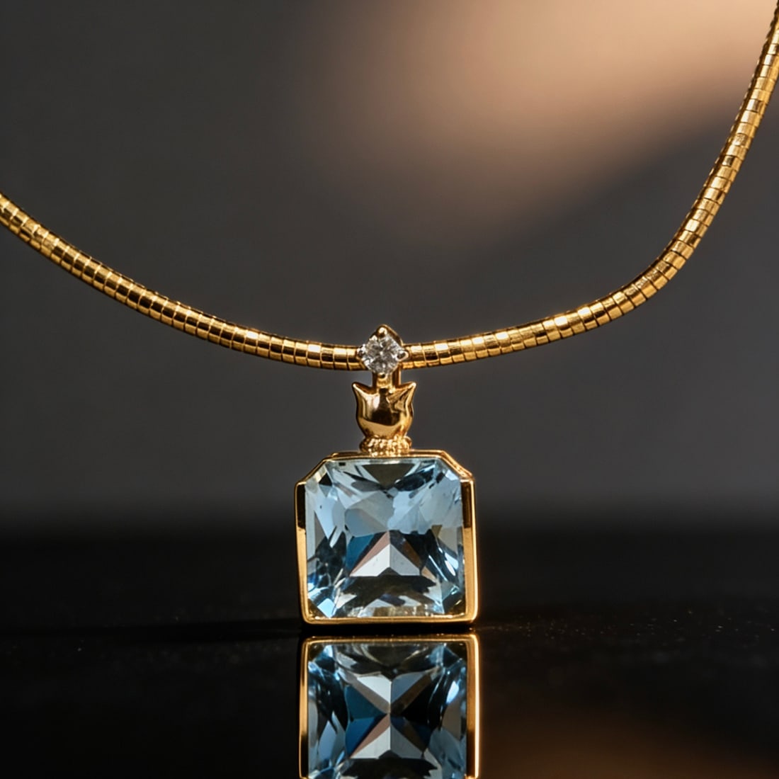 14k Gold 3.41 Ct Natural Aquamarine & Diamond Pendant( Without Chain ) - 5
