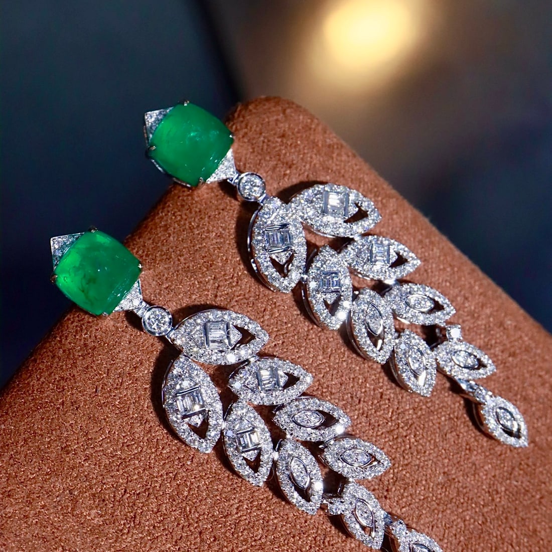 14k Gold 5.41 Ctw Natural Emerald & Diamond Earrings - 2