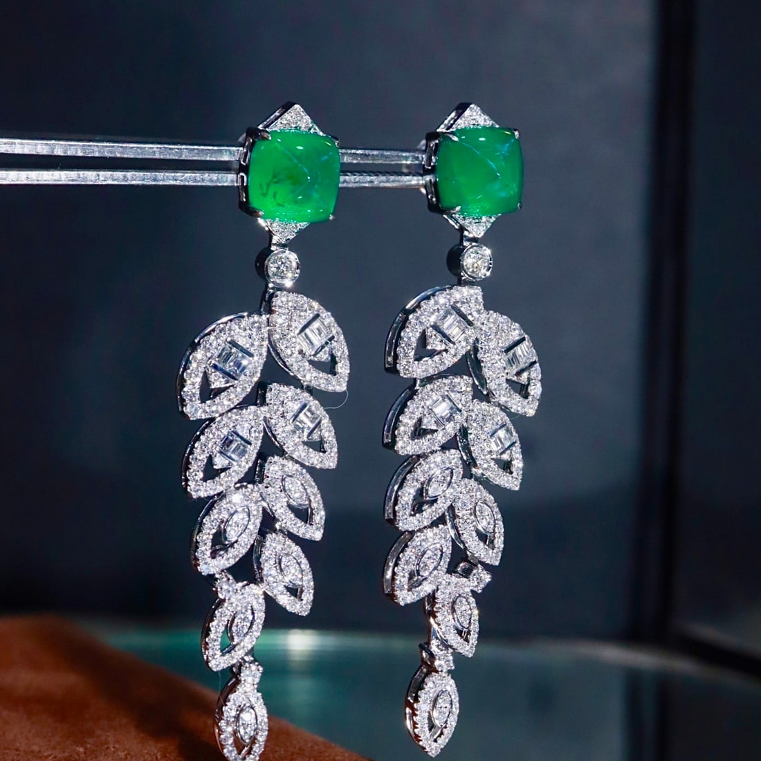 14k Gold 5.41 Ctw Natural Emerald & Diamond Earrings - 3