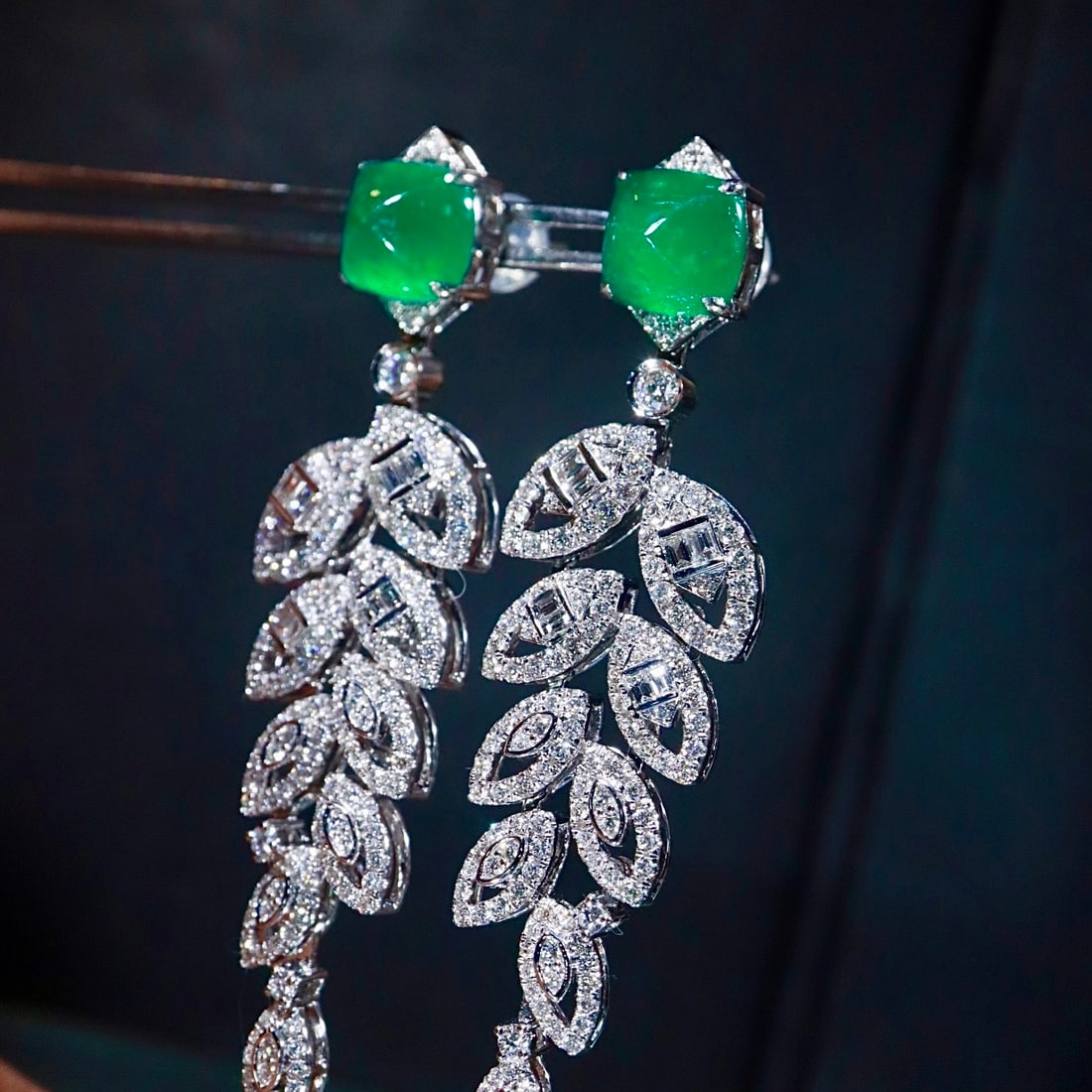 14k Gold 5.41 Ctw Natural Emerald & Diamond Earrings - 4