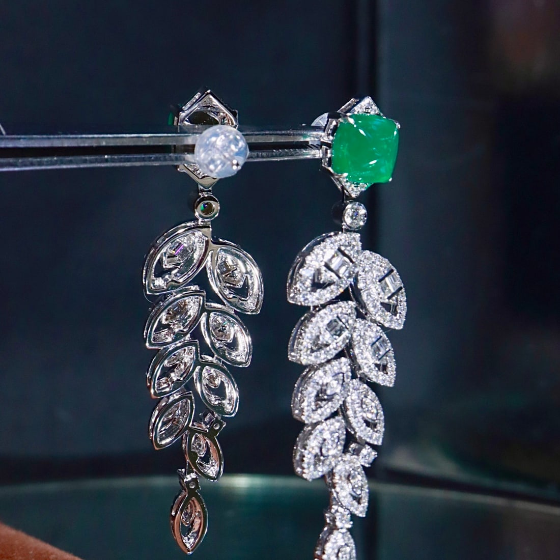 14k Gold 5.41 Ctw Natural Emerald & Diamond Earrings - 6