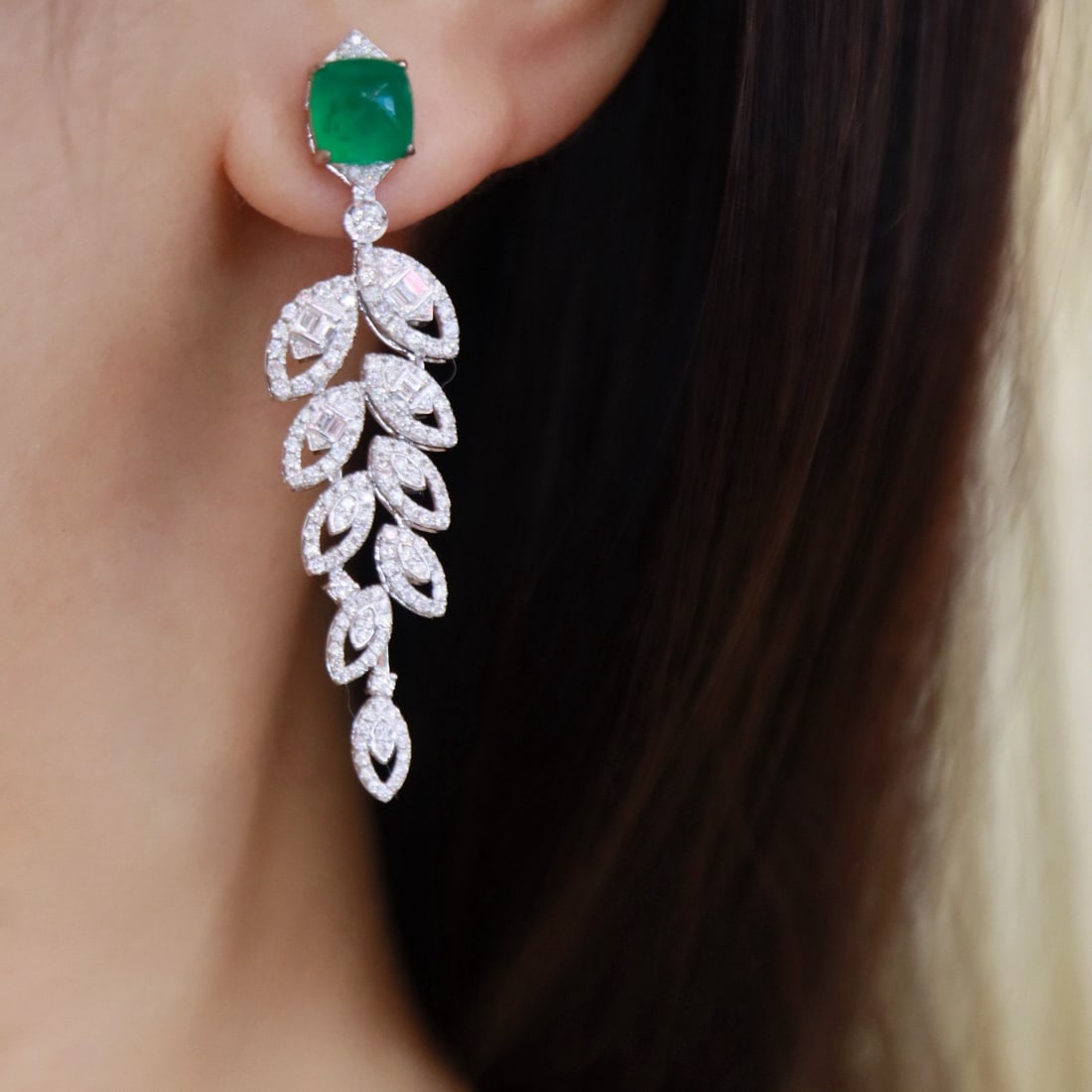 14k Gold 5.41 Ctw Natural Emerald & Diamond Earrings - 7