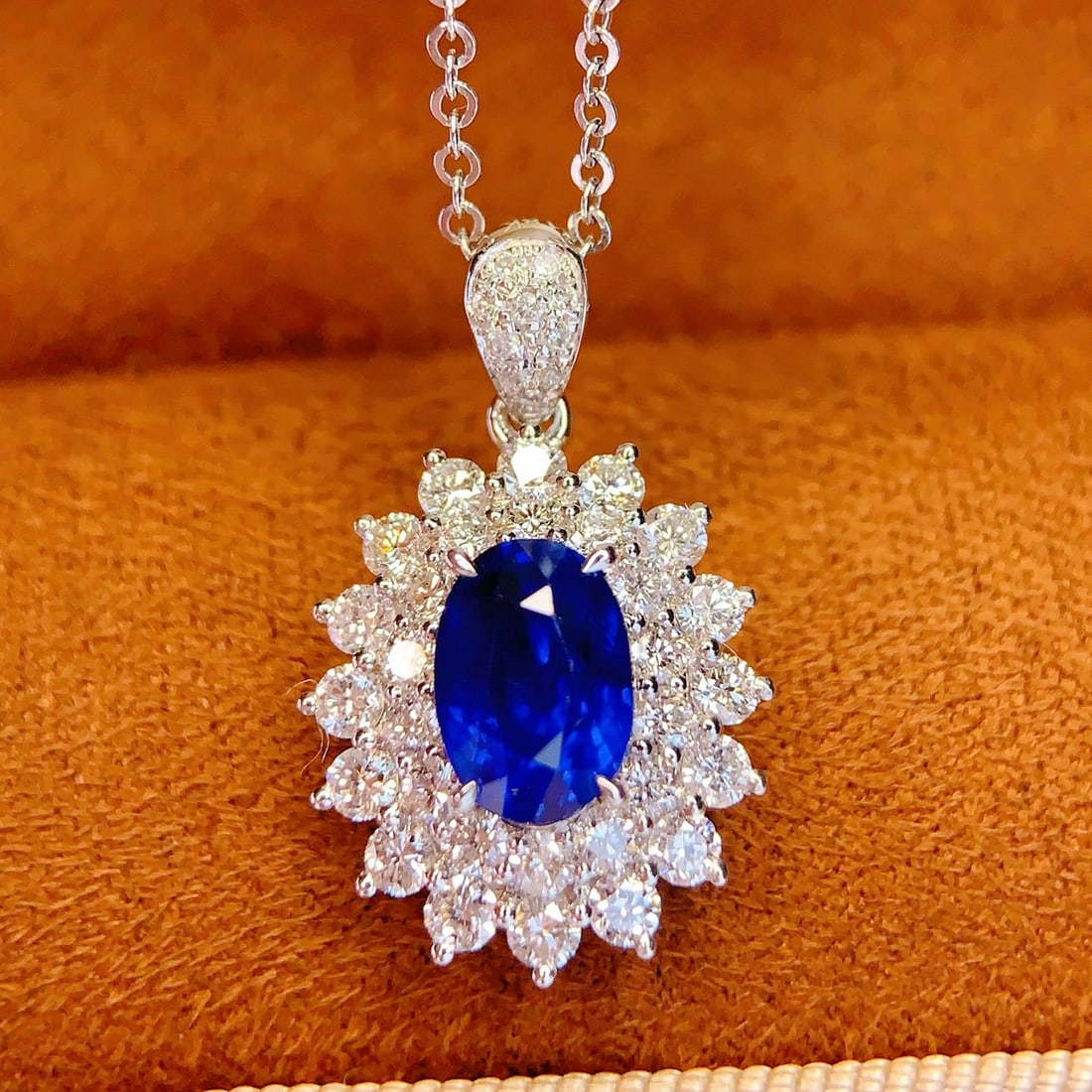 14k Gold 1.45 Ct Vivid Blue Natural Sapphire & Diamond Pendant( Without Chain ) - 2