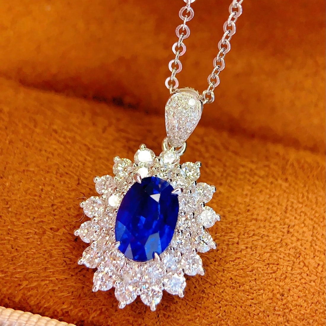 14k Gold 1.45 Ct Vivid Blue Natural Sapphire & Diamond Pendant( Without Chain ) - 3