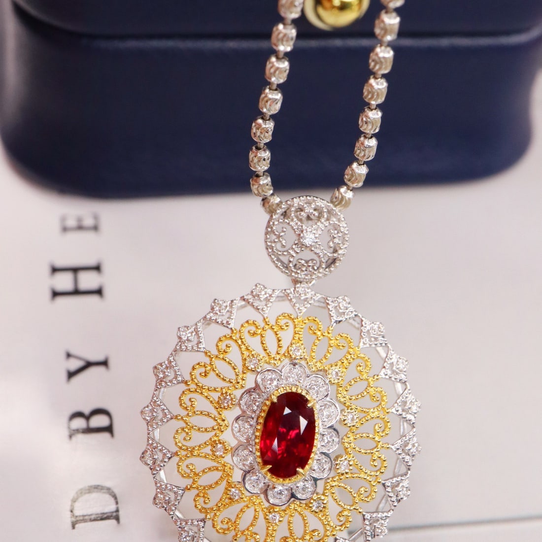 14k Gold 0.61 Ctw Vivid Red Natural Ruby & Diamond Pendant( Without Chain ) - 2
