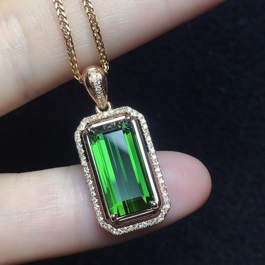 14k Gold 4.25 Ct Natural Tourmaline & Diamond Pendant( Without Chain ) - 3
