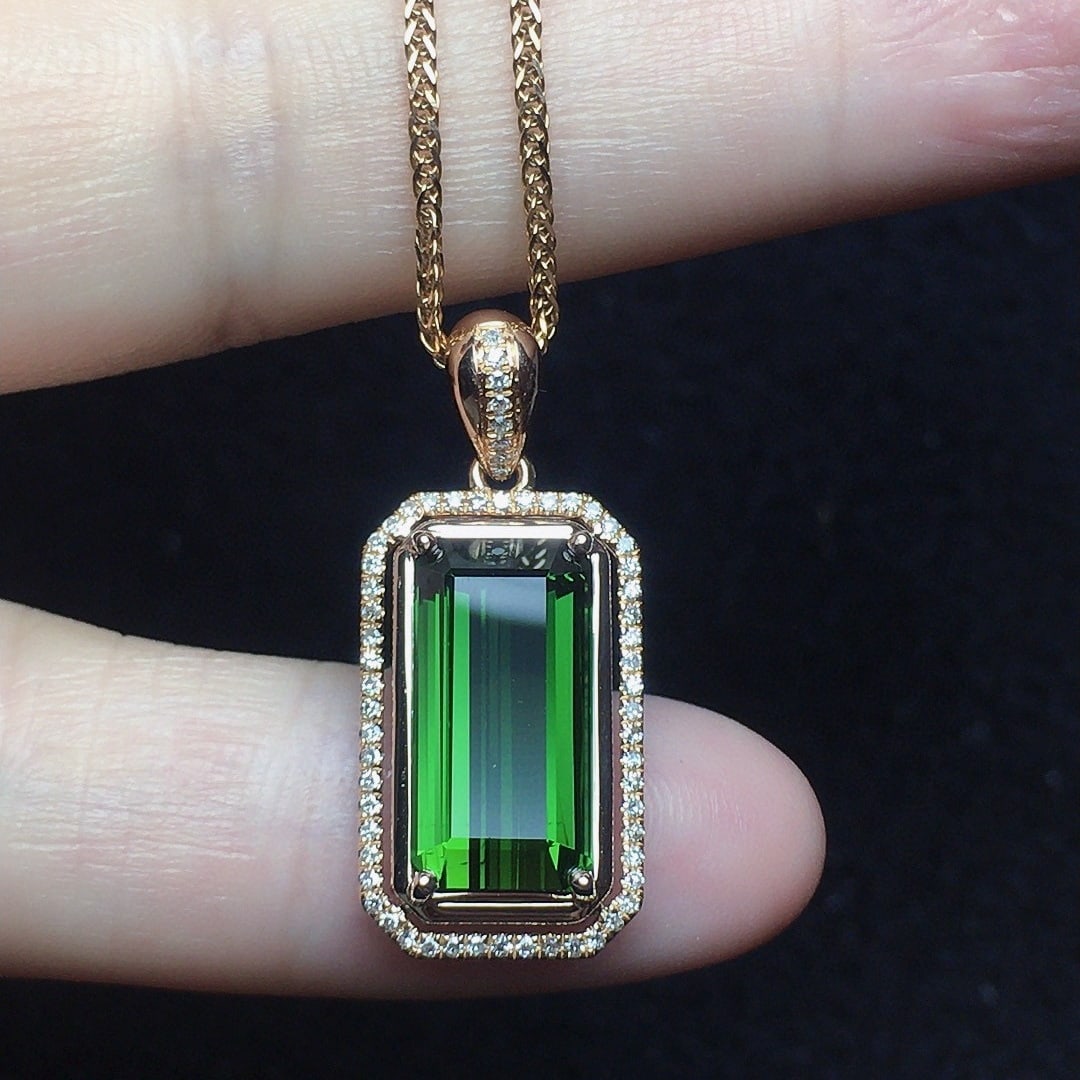 14k Gold 4.25 Ct Natural Tourmaline & Diamond Pendant( Without Chain ) - 4