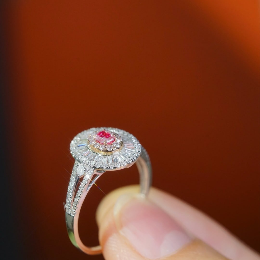 14k Gold 0.70 Ctw Natural Pink Diamond & Diamond Ring - 7