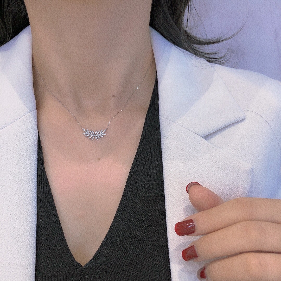 14k Gold 0.46 Ct Natural H Diamond Necklace - 6
