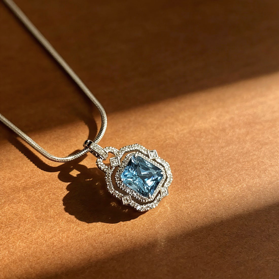 14k Gold 1 Ct Natural Aquamarine & Diamond Pendant( Without Chain ) - 6