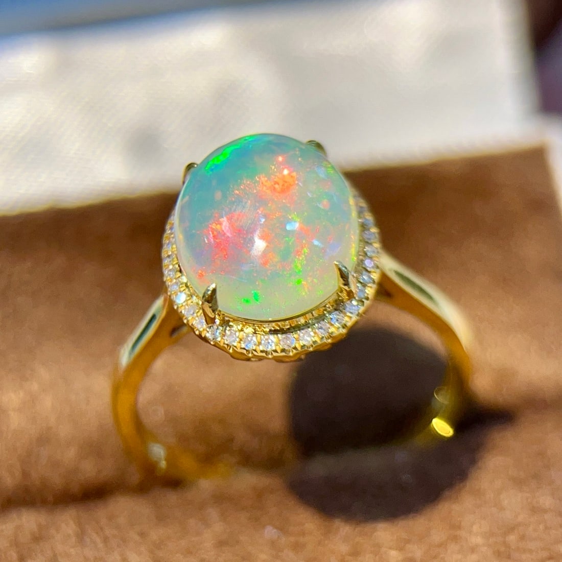 14k Gold 2.21 Ctw Natural Opal & Diamond Ring - 5