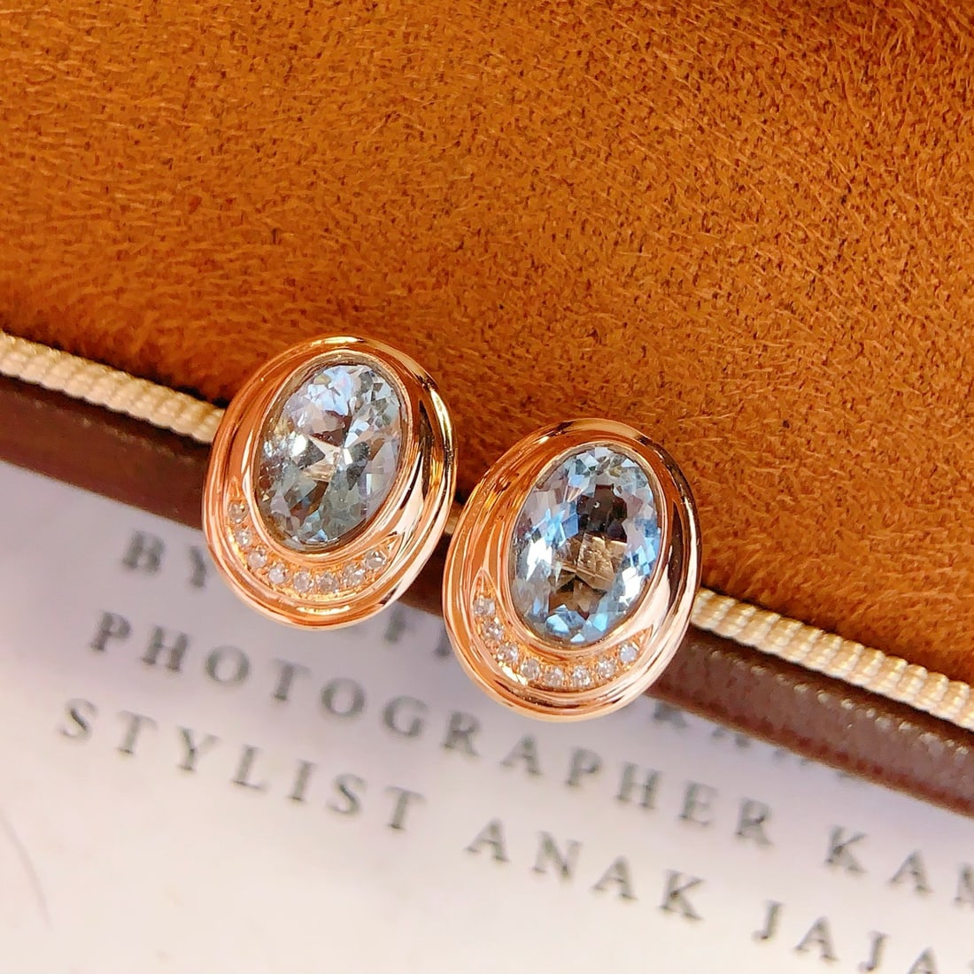 14k Gold 1.5 Ct Natural Aquamarine & Diamond Earrings - 5