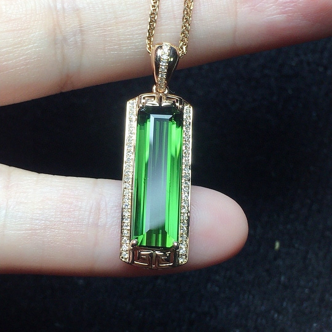 14k Gold 4.82 Ct Natural Tourmaline & Diamond Pendant( Without Chain ) - 2