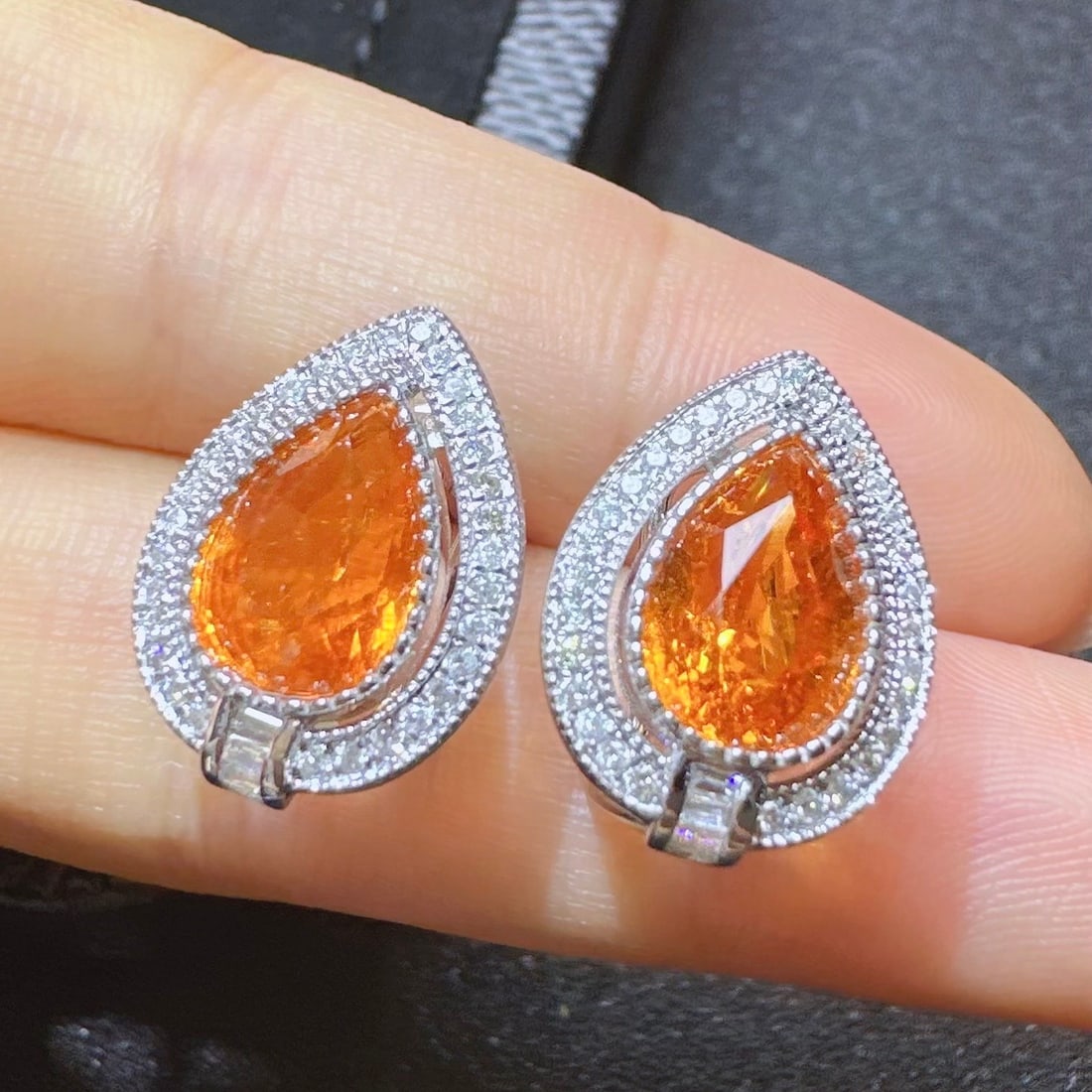14k Gold 6.50 Ctw Natural Spessartine & Diamond Earrings - 2