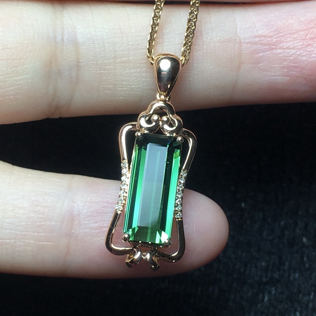 14k Gold 4.18 Ct Natural Tourmaline & Diamond Pendant( Without Chain ) - 2