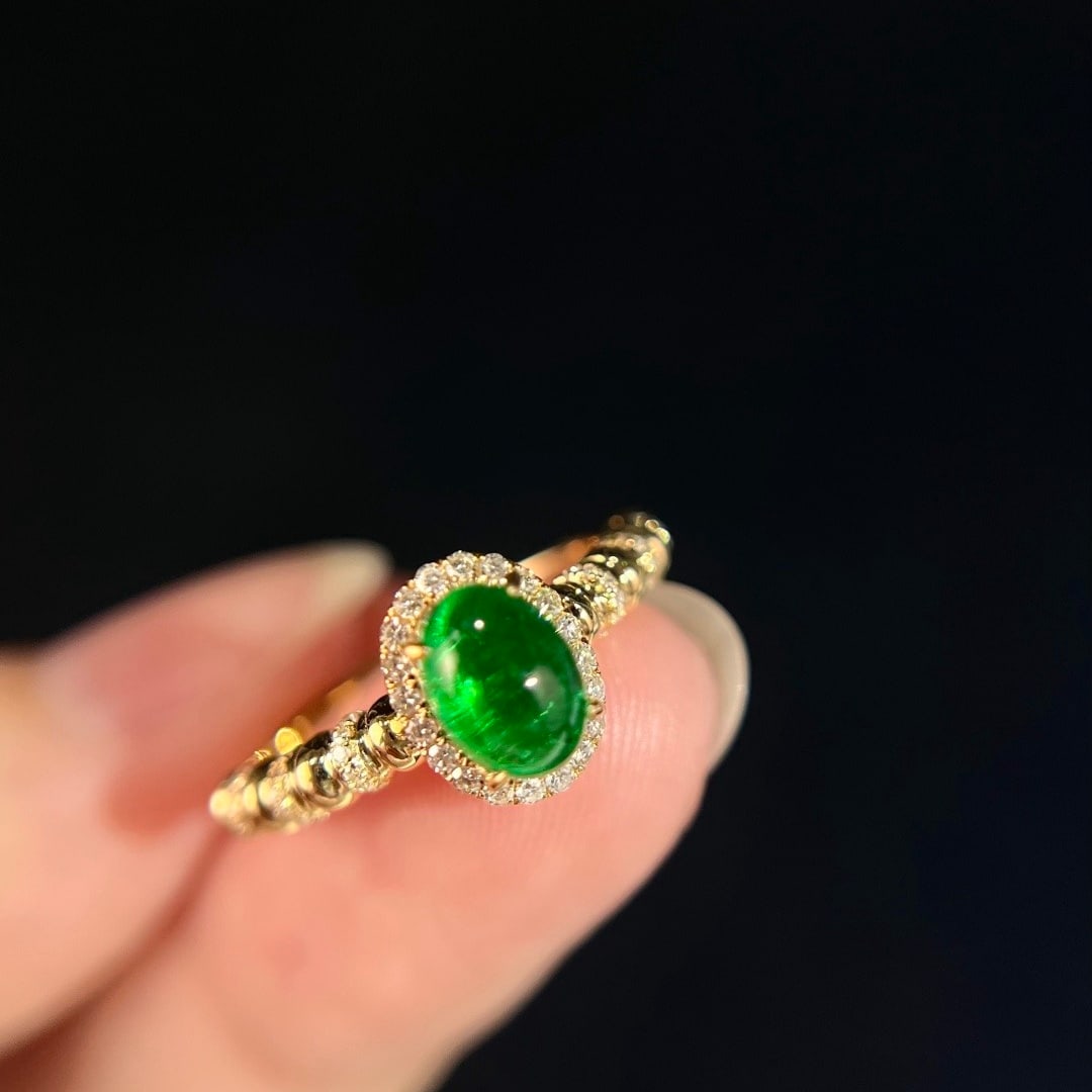 14k Gold 1.26 Ctw Vivid Green Natural Emerald & Diamond Ring - 2