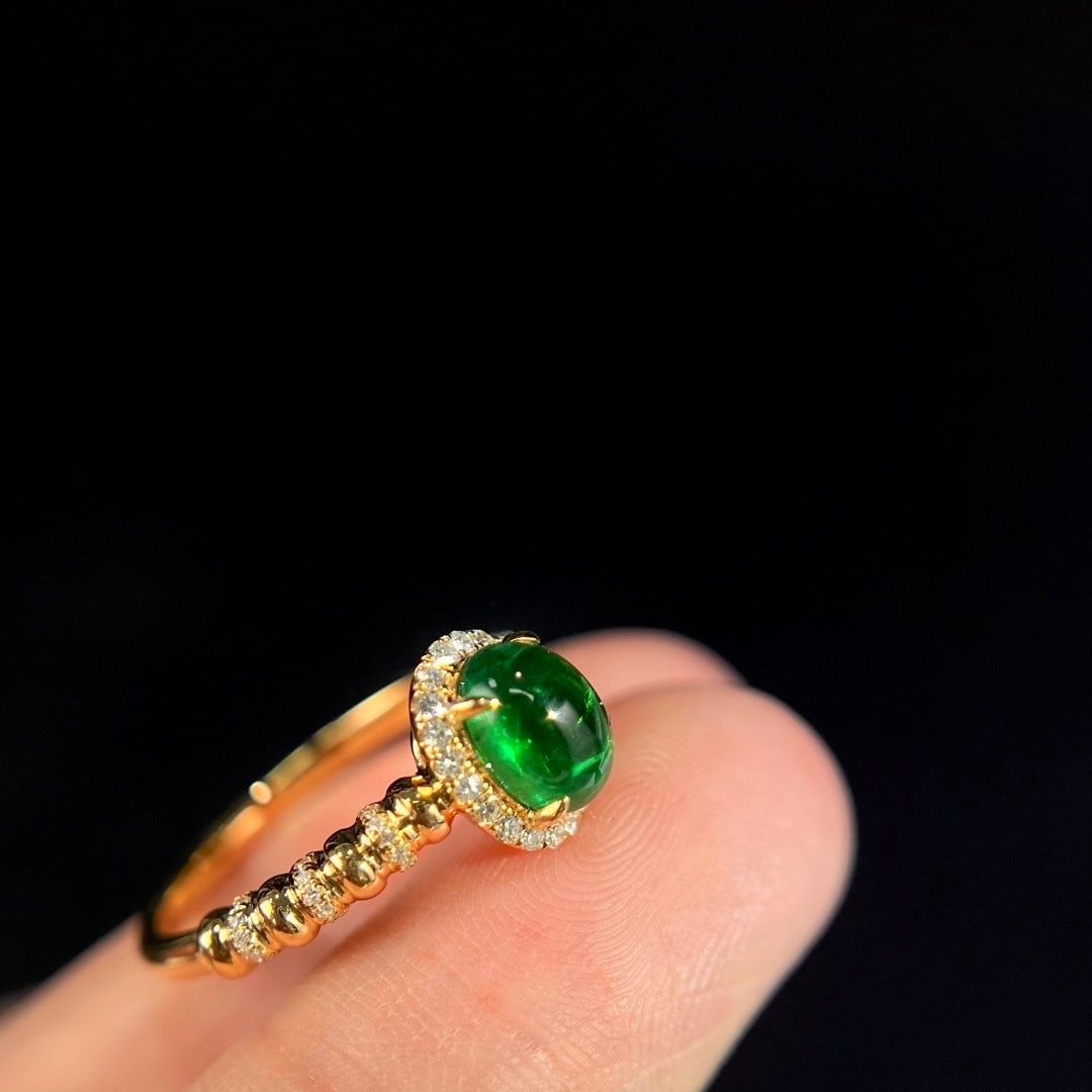 14k Gold 1.26 Ctw Vivid Green Natural Emerald & Diamond Ring - 3