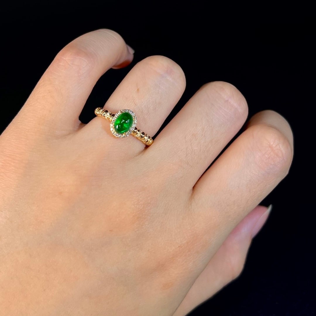 14k Gold 1.26 Ctw Vivid Green Natural Emerald & Diamond Ring - 5