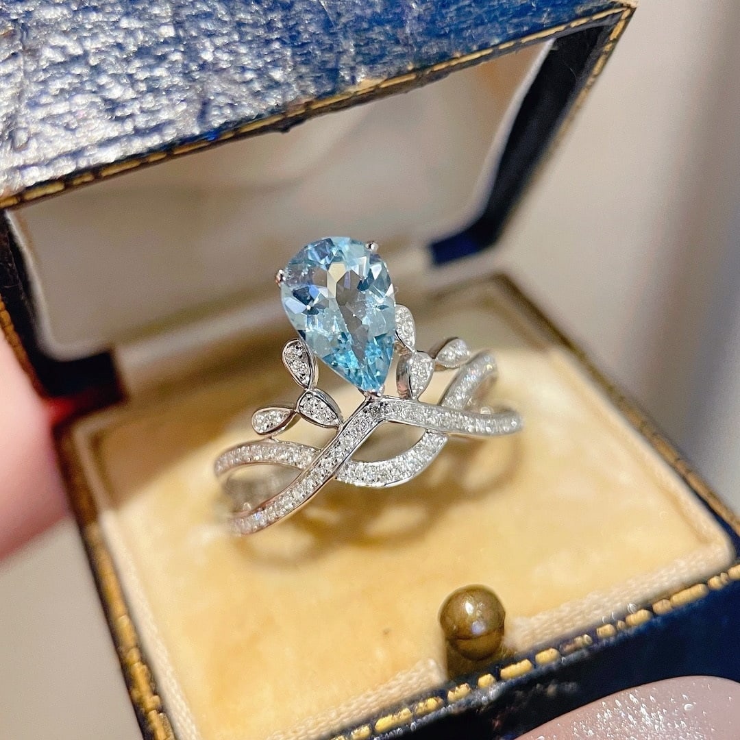 14k Gold 1.26 Ctw Natural Aquamarine & Diamond Ring - 2