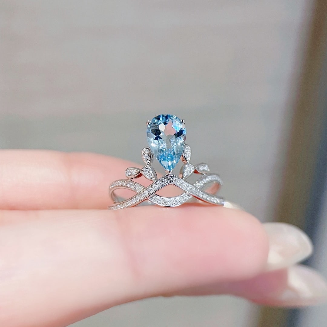 14k Gold 1.26 Ctw Natural Aquamarine & Diamond Ring - 4