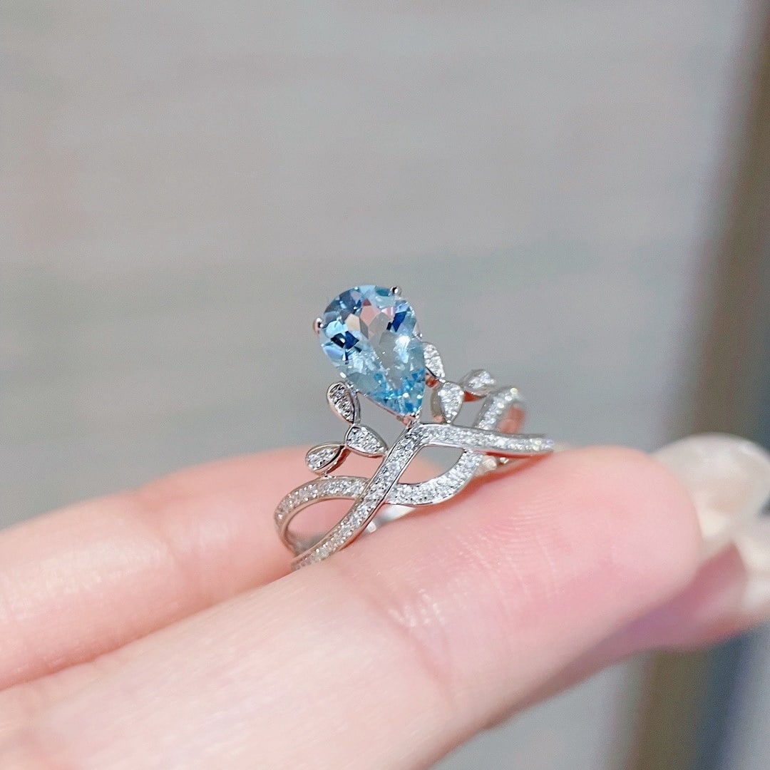 14k Gold 1.26 Ctw Natural Aquamarine & Diamond Ring - 5