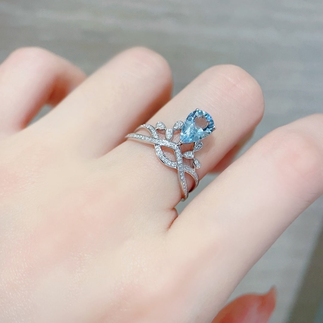 14k Gold 1.26 Ctw Natural Aquamarine & Diamond Ring - 6