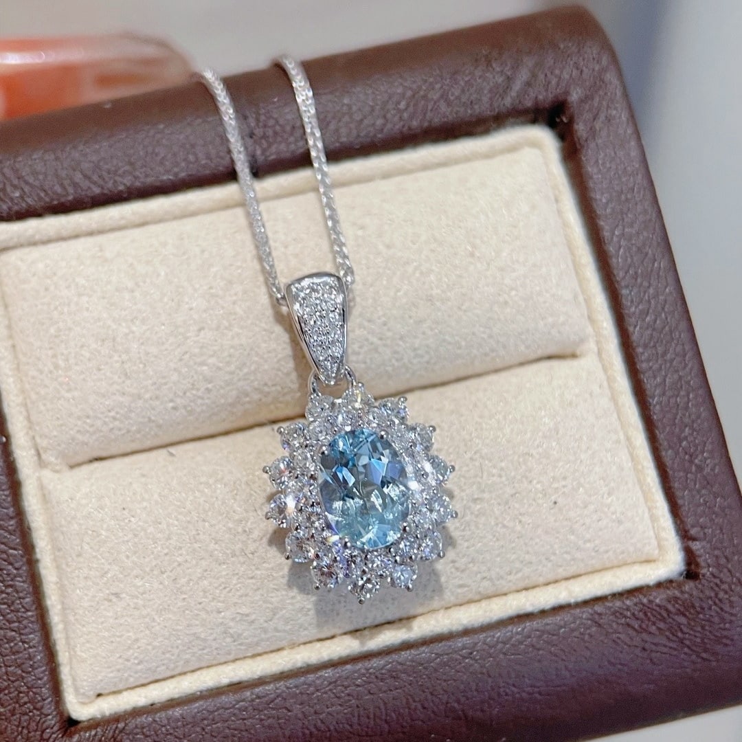 14k Gold 2.5 Ctw Natural Aquamarine & Diamond Pendant( Without Chain ) - 2