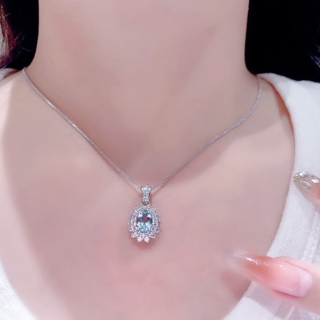 14k Gold 2.5 Ctw Natural Aquamarine & Diamond Pendant( Without Chain ) - 3