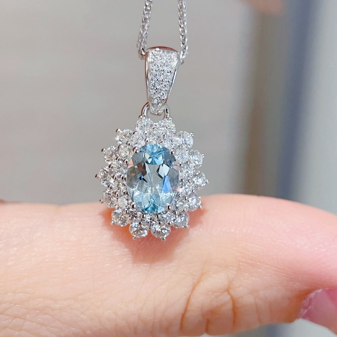 14k Gold 2.5 Ctw Natural Aquamarine & Diamond Pendant( Without Chain ) - 4